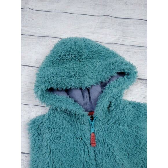 9/10 Mini Boden Teal Hooded Furry Vest - Picture 2 of 7